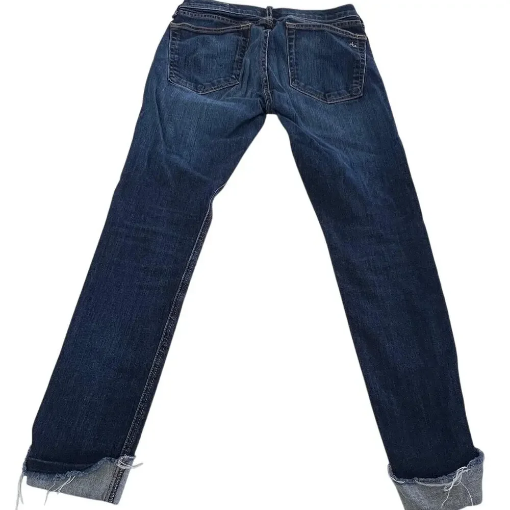 Rag & Bone Jeans Womens 25 Blue Dre Skinny Cuffed Hem Distressed Denim Casual - Picture 3 of 10